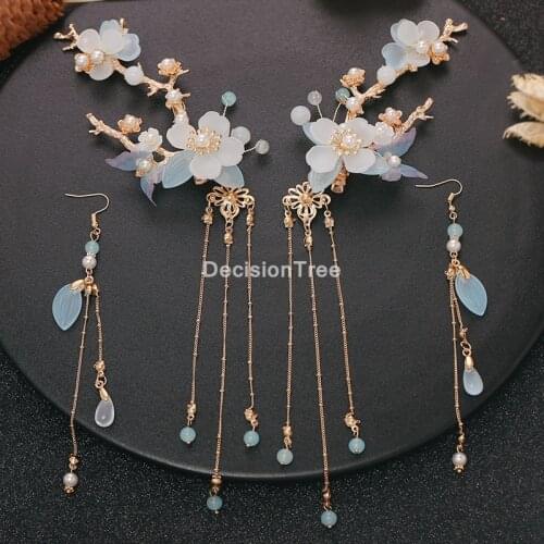 2021 Flower Tassels Hairpins Hair Clips Chinese Wedding Bride Hair Pins Headbands Accessories Ancient Costume Hanfu Hair Sticks