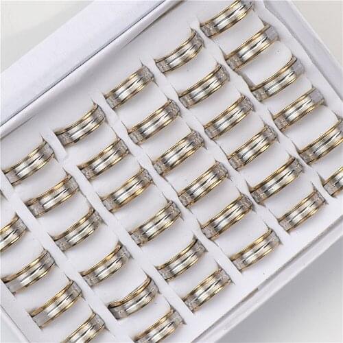 36pcs/Lot Fashion Simple Stripe Rotatable Spinner Stainless Steel Rings Jewelry For Women Men Party Gifts Wholesale