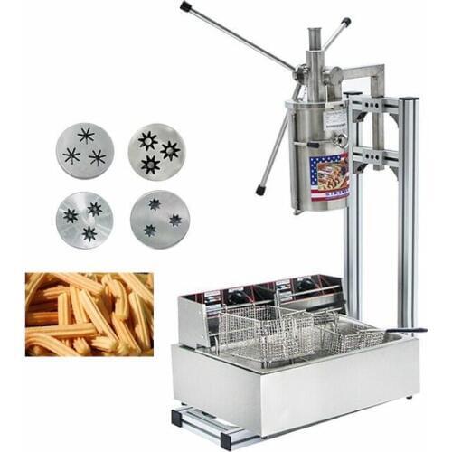 5L Stainless Steel Automatic Spanish churros machine with cutter + 12L deep fryer