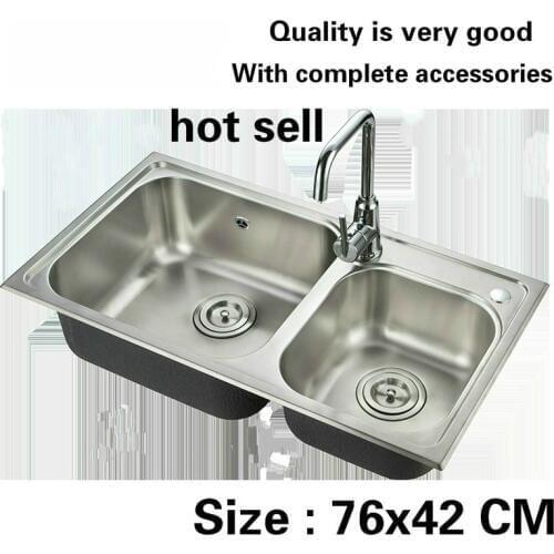 Free shipping Standard fashion kitchen double groove sink wash the dishes food grade 304 stainless steel hot sell 760x420 MM