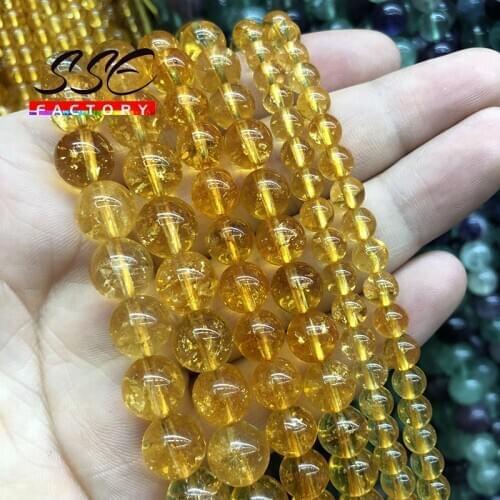 Natural Citrines Beads Yellow Crystal Round Loose Spacer Beads 15" 4-12 MM For Jewelry Making DIY Bracelet Accessories