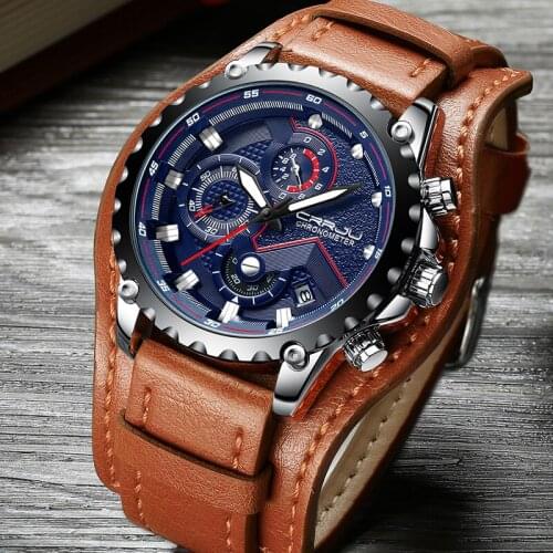 Reloje 2018 CRRJU Men Watch Male Leather Automatic date Quartz Watches Men Luxury Brand Waterproof Sport Clock Relogio Masculino