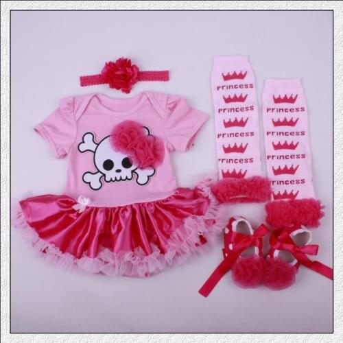 Halloween Tutu Costumes Skull Head Baby Tutu Romper headband Shoes Socks 4 Pcs Bebes Clothing Set Girl Halloween Tutu Costumes