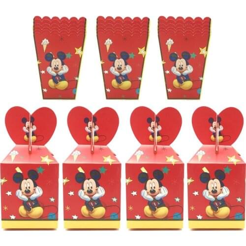 Disney Red Mickey Mouse Party Supplies Candy+popcorn Box Baby Shower Birthday Party Decor Cartoon Kids Birthday Paper Gift Boxes