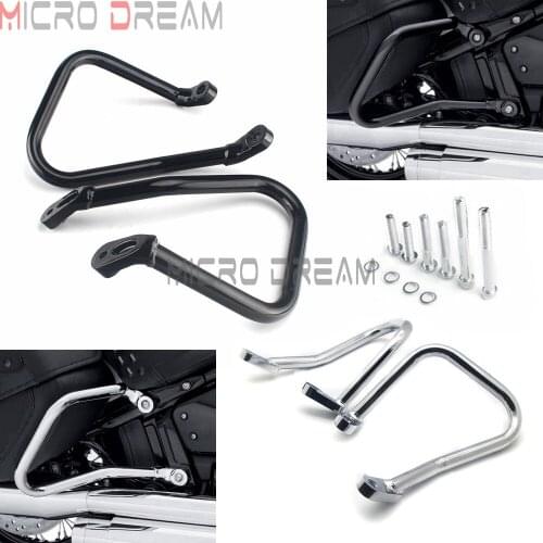 For Harley Softail Heritage Classic 114 FLHCS FLHC Black Chrome Motorcycle Steel Rear Saddlebag Guard Crash Bar Protector 2018