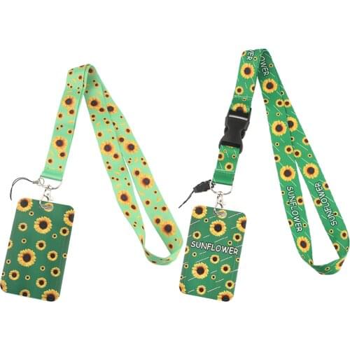 ER642 Green Sunflower Hidden Disability Lanyard Card ID Holder Business Card Car KeyChain Key Ring Holder Jewelry Gifts