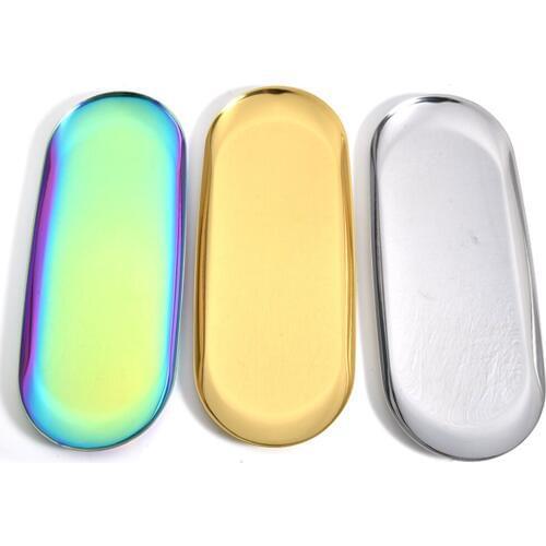 Homies Colorful Metal Storage Tray Gold Oval Dotted Fruit Plate Small Items Jewelry Display Tray Mirror Gold Silver Oval Plate