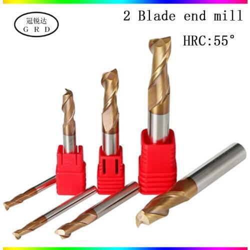 HRC55 2 Flute end milling cutter 1.5mm 1~20mm 2mm 4mm 6mm 8mm 12mm 16mm 18mm CNC carbide metal router bit milling cutter metall