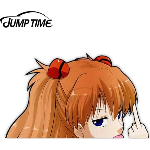 JumpTime 13 x 6cm Asuka Langley Sohryu Evangelion Peeker Occlusion Scratch Car Stickers Personality Vinyl Bumper Window Decal