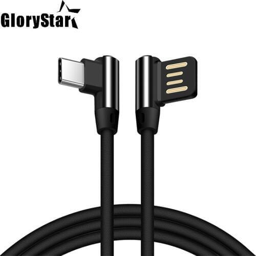USB Type C Cable Max 2A Fast Charging For Samsung S8 Plus Xiaomi 90 Degree Reversible Type-c Cable L Bending Nylon Cord