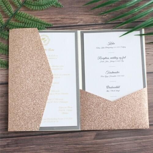 Rose gold invitation pocket tri-folding for Wedding Rehearsal Dinner Birthday Anniversary Party Personalized Making