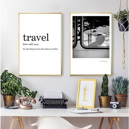 Travel Definition Canvas Painting Minimalist Black White Word Poster Print Nordic Wall Art Pictures for Living Room Scandi Decor