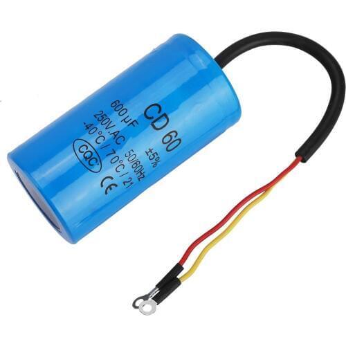CD60 Run Capacitor with Wire Lead 250V AC 600uF 50/60Hz for Motor Air Compressor Run Capacitor