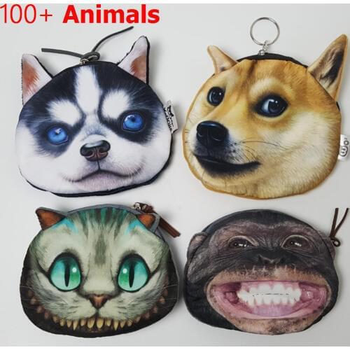 Coin Purse Full Catalog animal 3D printed pattern New unusual dog purse factory wholesale Pug fabric pouch childrens purse