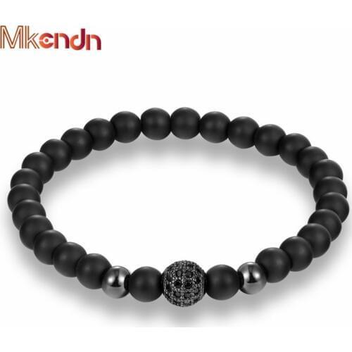 MKENDN Fashion Black CZ Ball Men Bracelet Natural Stone Matte Beads Charm Bracelets Men Jewelry Yoga pulsera hombres