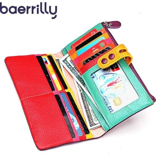 Fashion Genuine Leather Woman Wallet Purses And Handbags Female Long Clutch Bags Colourful Coin Purse Girl Carteira Feminina