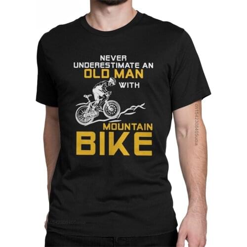 Mens Never Underestimate An Old Man With A Mountain Bike T Shirt Bicycle MTB Cotton Tee Shirt for Men Camisas T-Shirt