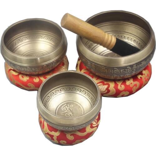 Tibetan Singing Bowl Set For Meditation , Chakra Healing , Yoga , With Silk Cushion , Wooden Mallet and Carrying Case