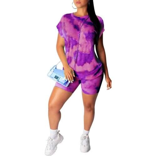 2020 Brand New Women Summer Tie Dye Casual Two-pieces Suit Female Fashion Colorful Tracksuits Bodycon Summer Outfits 4 Colors