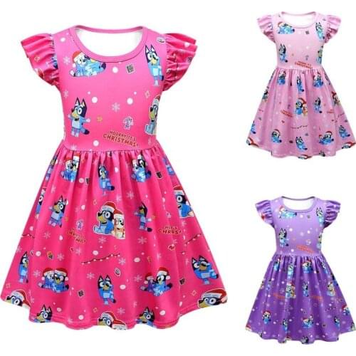 2021 new summer girls doll skirt bluey cartoon print dress children flying sleeve skirt carnival night performance skirt t 2-10y