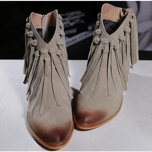 2017 Autumn Winter New Suede Leather Female beautiful Fringed Boots Sexy Thick Heel Tassel Ankle Boots Tide