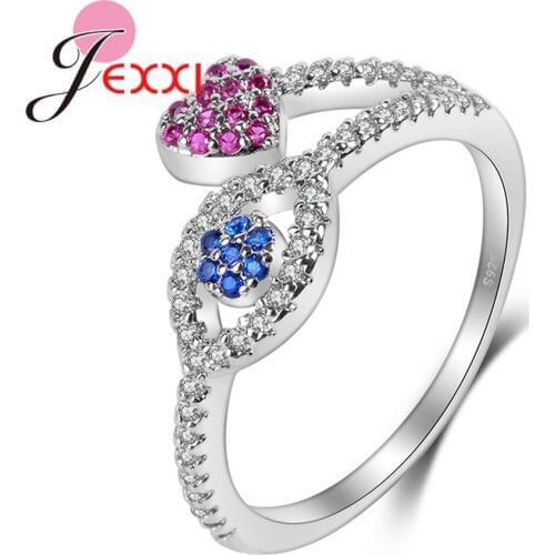 New Arrival Pink Blue Shinning Cubic Zirconia Pure 925 Sterling Silver Rings Elegant Anniversary Ring Wholesale For Women