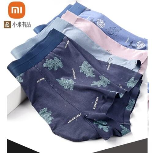 4-color new xiaomi youpin mens printed panties ultra-fine 60s micro-modal seamless one-piece mid-waist boxer briefs soft