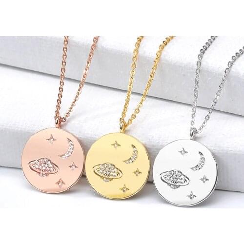Wholesale 10pcs Earth Moon Stars Necklaces Pendants For Women Galaxy Jewelry Stainless Steel Crystal Space Planet Necklace