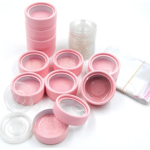Wholesale 50/100pcs mink eyelahses round pink box with window false eyelash box Custom your own logo free fast shipping UPS/DHL