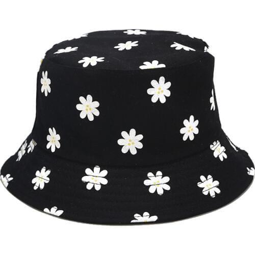 2020 Summer Panama Flower Print Bucket Hat Reversible Black White Fishing Cap Beach UV Protection Sun Hat Women Fisherman Hat