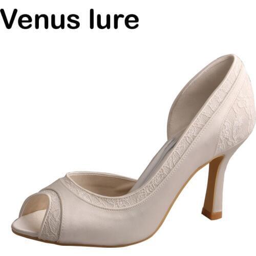 Venus lure Custom Handmade D'orsay Lace and Satin Ivory Pumps Bridal Shoes Peep Toe