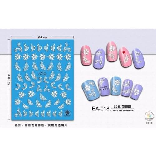 UPRETTEGO SELF ADHESIVE 3D NAIL ART CAMEO EMBOSS GRADIENT NAIL SLIDER STICKER SNOW FLAKE GEOMETRY ANIMAL WHITE LACE EA13-18