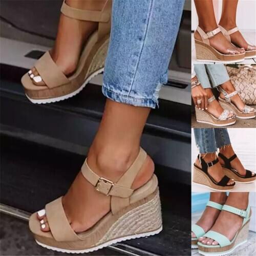 Women Shoes Platform Sandals Women Peep Toe High Wedges Heel Ankle Buckles Sandalia Hemp Female Shoes