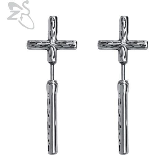 ZS Hip Hop Stud Earrings Cross Stainless Steel Jewelry Punk Style Ear Piercing Earing Punk Biker Accessories Gifts for Men Women