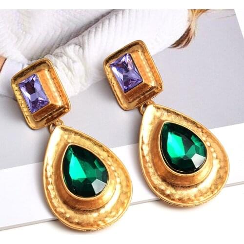 Luxury Statement Women Cute Geometric Earrings Unique Glass Drop Earrings Party Wedding Female Rhinestone Jewelry