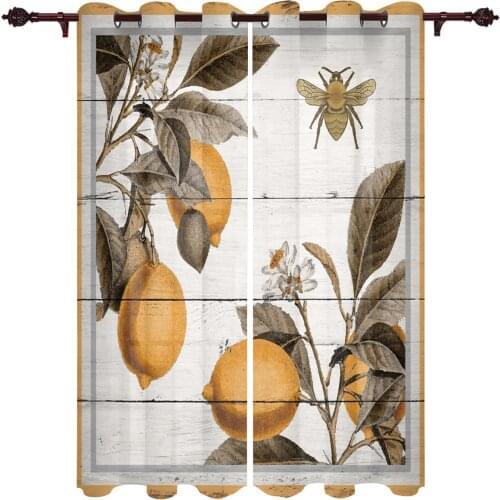 Lemon Bee Retro Leaves Window Curtains for Living Room Kitchen Bedroom Drapes Kids Room Home Decor Curtain