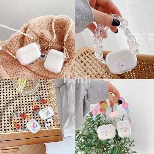 Cute Pear Bracelet Shell Keychain Transparent Headphone Earphone Case for Apple Airpods 1 2 3 Pro Wireless Headset Cover