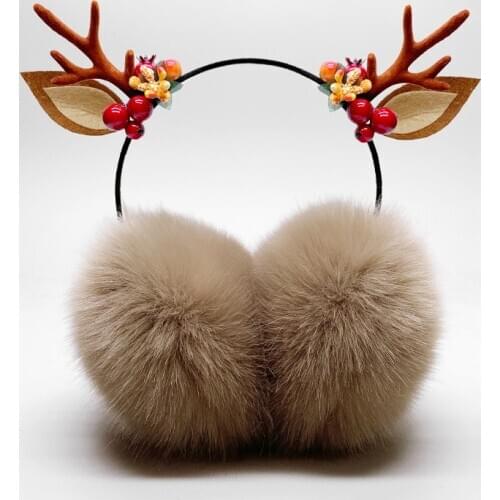 Earwarmers Deer Elk Ear Warmers Headband Winter Earmuff Christmas Apparel Accessories Fur Lady Warm Skiing Fur Headphones Casque