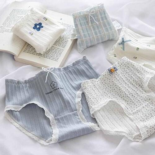 Women Panties High Quality Cotton Knickers Fashion Sexy Lace Female Girl Plaid Dots Briefs Soft Breathable Underwear Lingeries