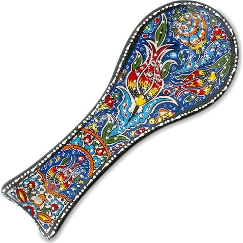 Turkish Ceramic Spoon Holder Kitchen Cutlery Quality Hand Painted Unique Tulip Pattern Design Turquoise Color - Best Gift Idea