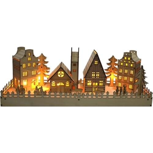 Christmas Wooden Village House Scene LED Lighted Luminous Xmas Tree Reindeer DIY Blank Ornament Holiday Desktop Decor
