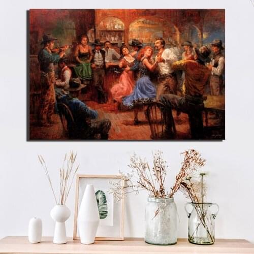 Western Cowboy Party Dancing Poster Mount of Olives Paintings On Canvas Modern Art Decorative Wall Pictures Home Decoration
