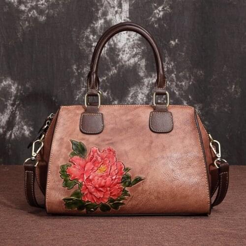 Retro Embroidery Fashion Leather Leisure Shoulder Handbag Womens Handbags Leisure Chic Large Capacity Cowhide Shoulder Bags