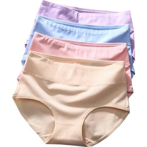 ZJX 5Pcs Women Underwear Plus Size Cotton Panties High-Rise Sexy Underpants Slimming Briefs Solid Comfort Breathable Lingerie