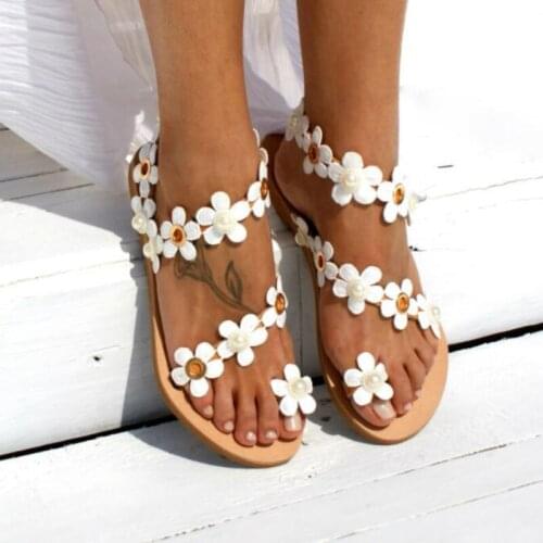 Flower Flat Roman Sandals Womens Holiday Beach Shoes 2021 Summer New Wild Korean Version Large Size 43