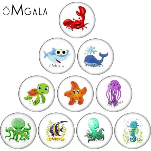 Cartoon starfish shark Sea turtle Sea Animal 10pcs 12mm/14mm/18mm/20mm/25mm Round photo glass cabochon flat back Making findings