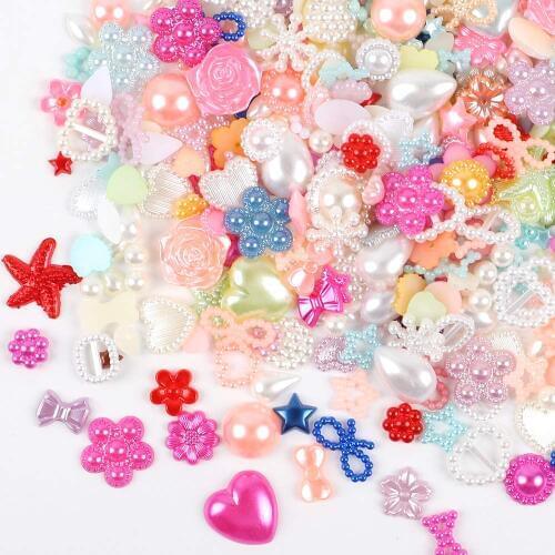 100pcs/pack Flatback Rhinestones Pearls Resins Random Embellishments for Crafts Mixed Styles Loose Gems for DIY
