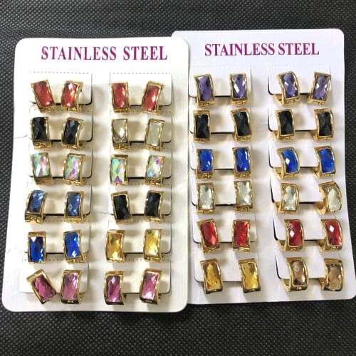 12 Pairs Random Color Shiny Small Stainless Steel Earrings Gold Color Circle Hoop Earrings for Women Wholesale Jewelry