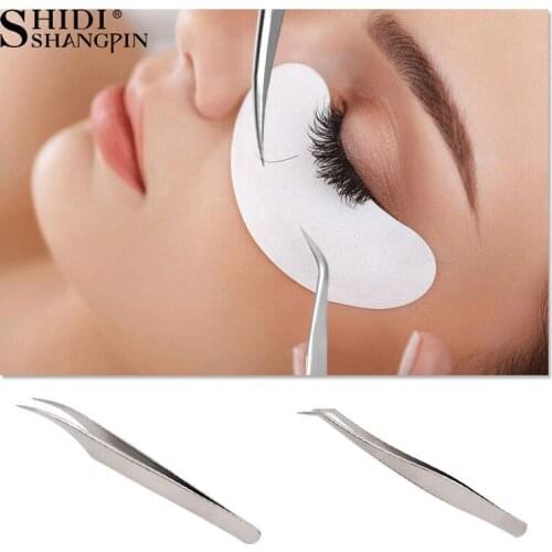 2 Pcs Stainless Steel Eyelash Curler Fake Eyelashes Tweezer Eye Lash Grafting Clip Precision Tweezers Cosmetic Tools