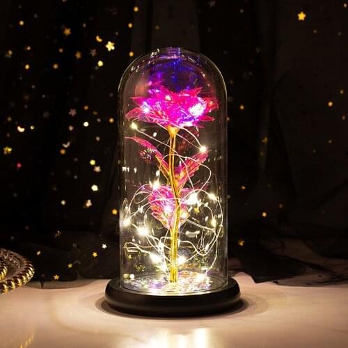 2021 LED Enchanted Galaxy Rose Eternal 24K Gold Foil Flower With Fairy String Lights In Dome Home Decor Mother Fathers Day Gift